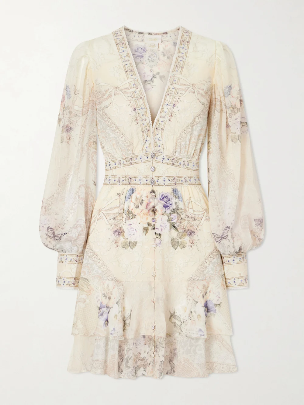 Camilla Printed Embellished Silk-chiffon Midi Dress in cream