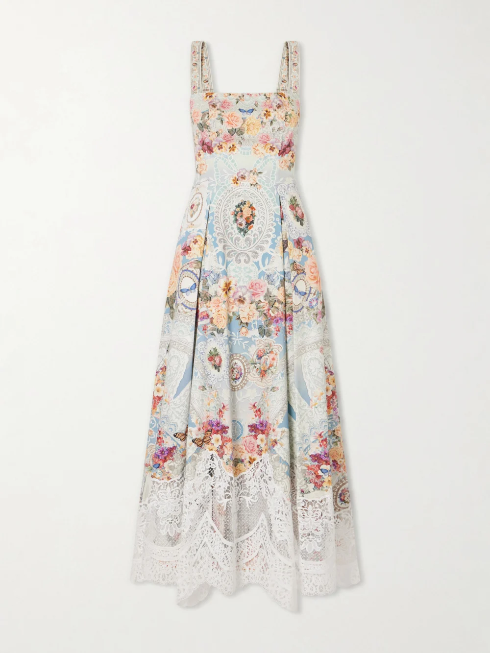Camilla Printed Lace-trimmed Cotton-blend Midi Dress in multi