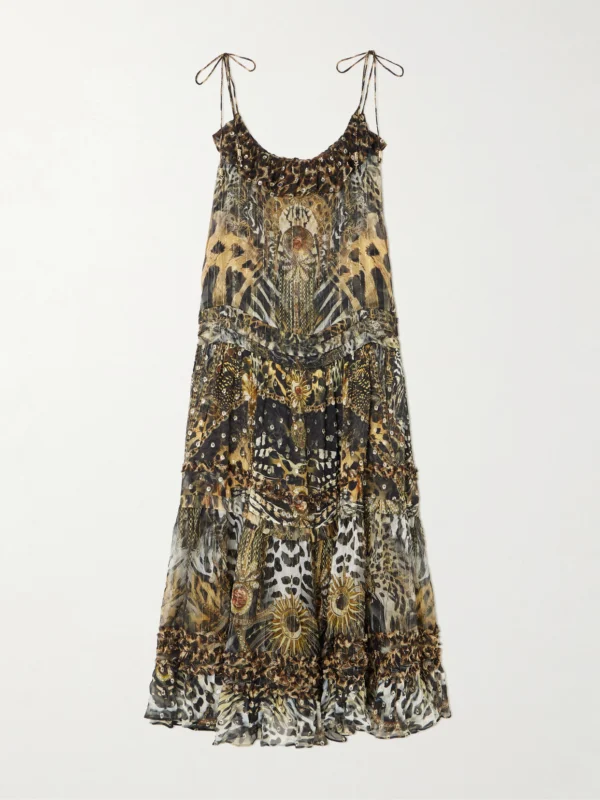 Camilla Ruffled Tiered Leopard-print Embellished Fil Coupé Midi Dress