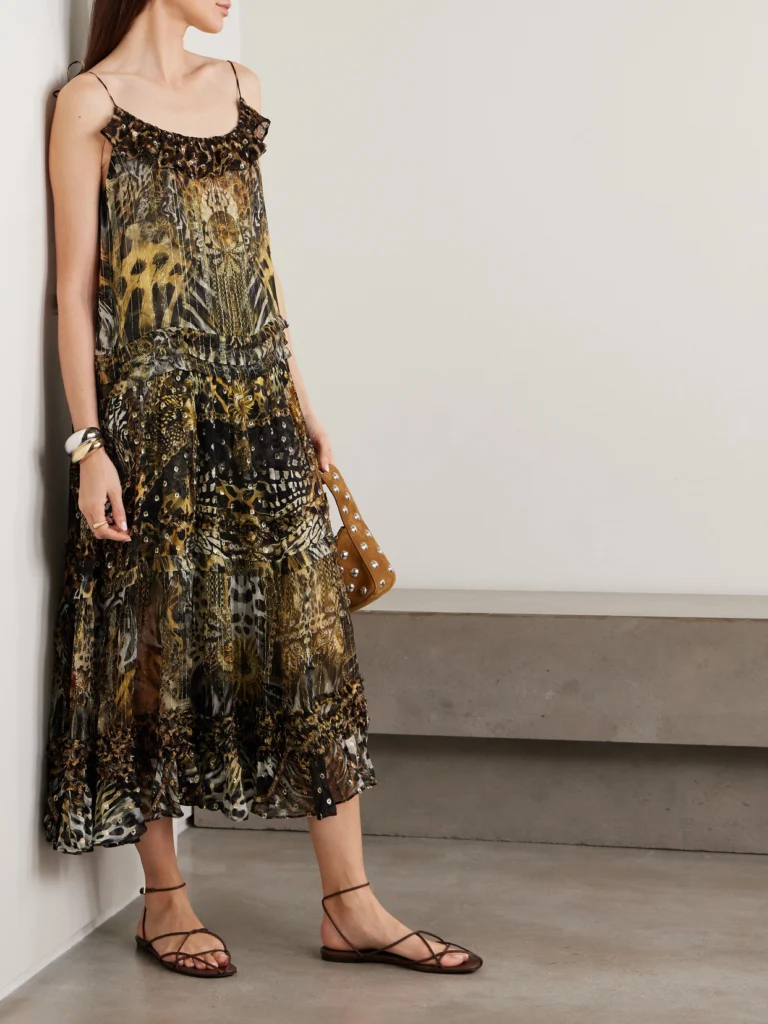 Camilla Ruffled Tiered Leopard-print Embellished Fil Coupé Midi Dress