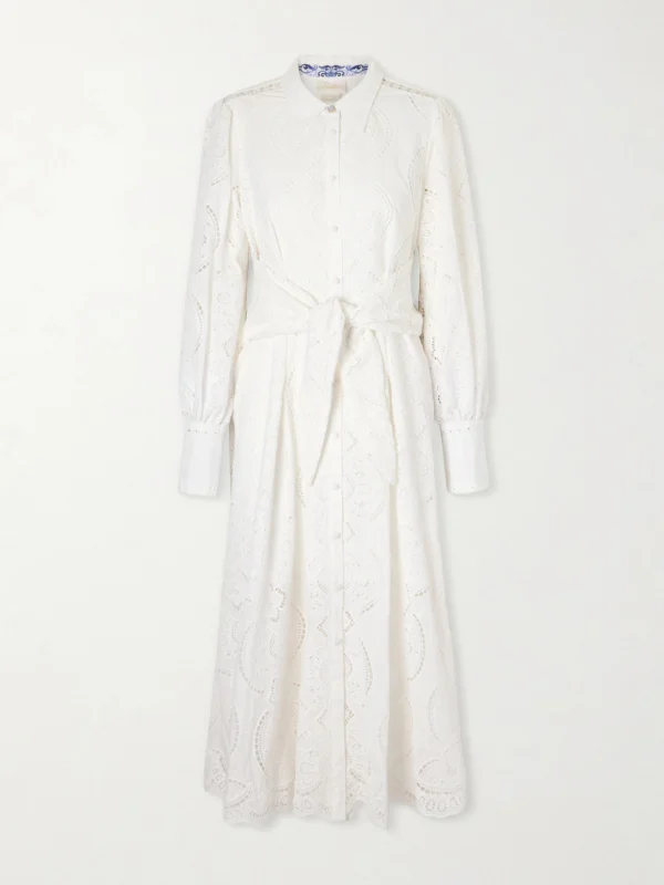 Camilla Tie-detailed Broderie Anglaise Cotton Midi Shirt Dress