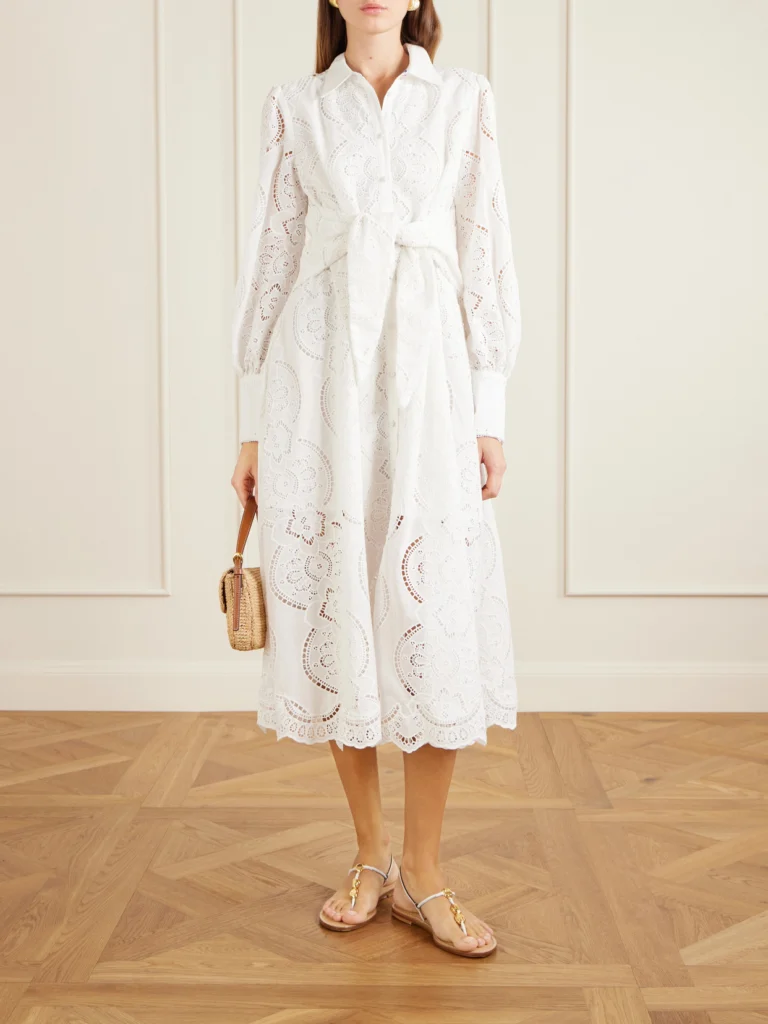 Camilla Tie-detailed Broderie Anglaise Cotton Midi Shirt Dress