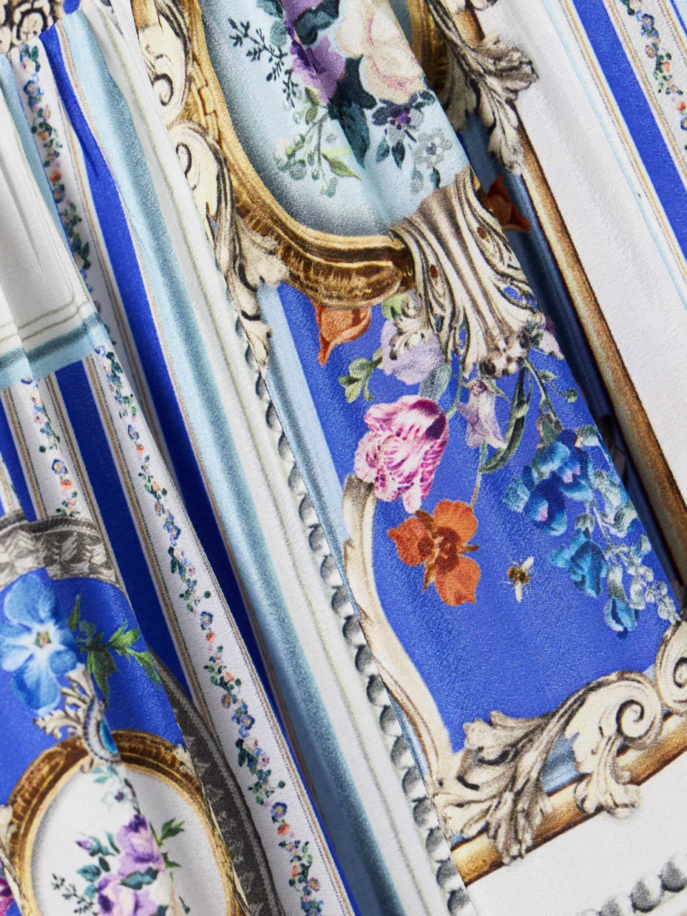 Close-up detail of the Camilla Tie-detailed Lace-trimmed Tiered Printed Silk-satin Maxi Dress