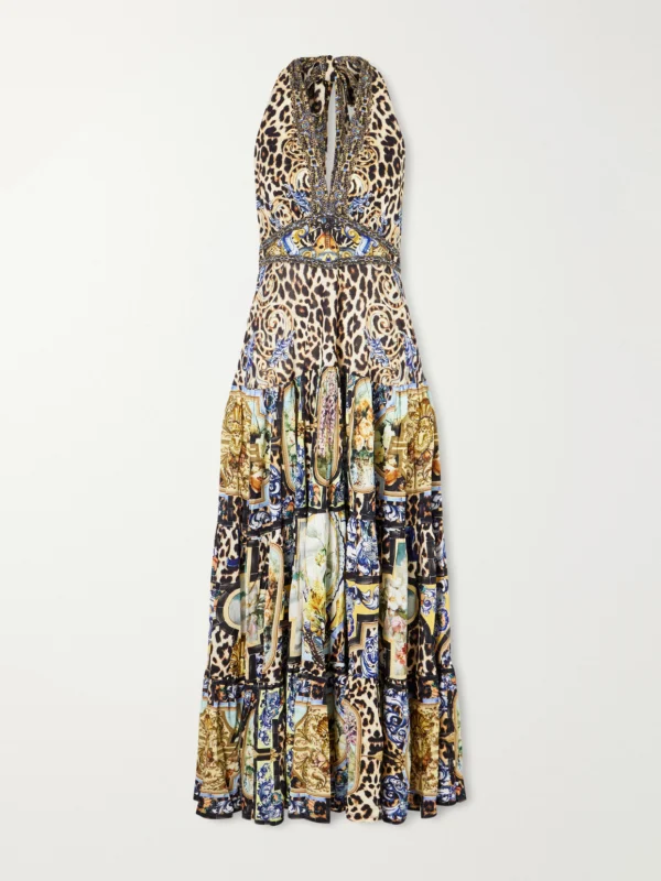 Camilla Tiered Crystal-embellished Printed Jersey Maxi Dress