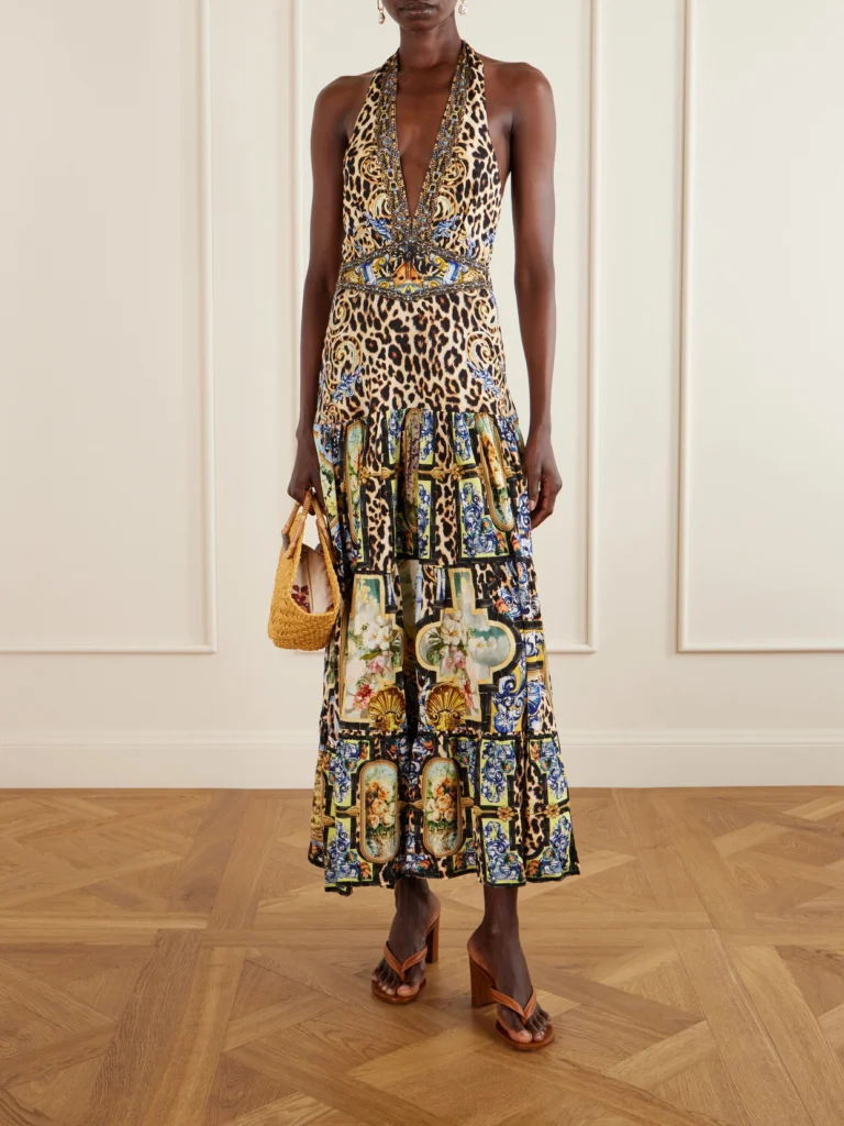 Camilla Tiered Crystal-embellished Printed Jersey Maxi Dress