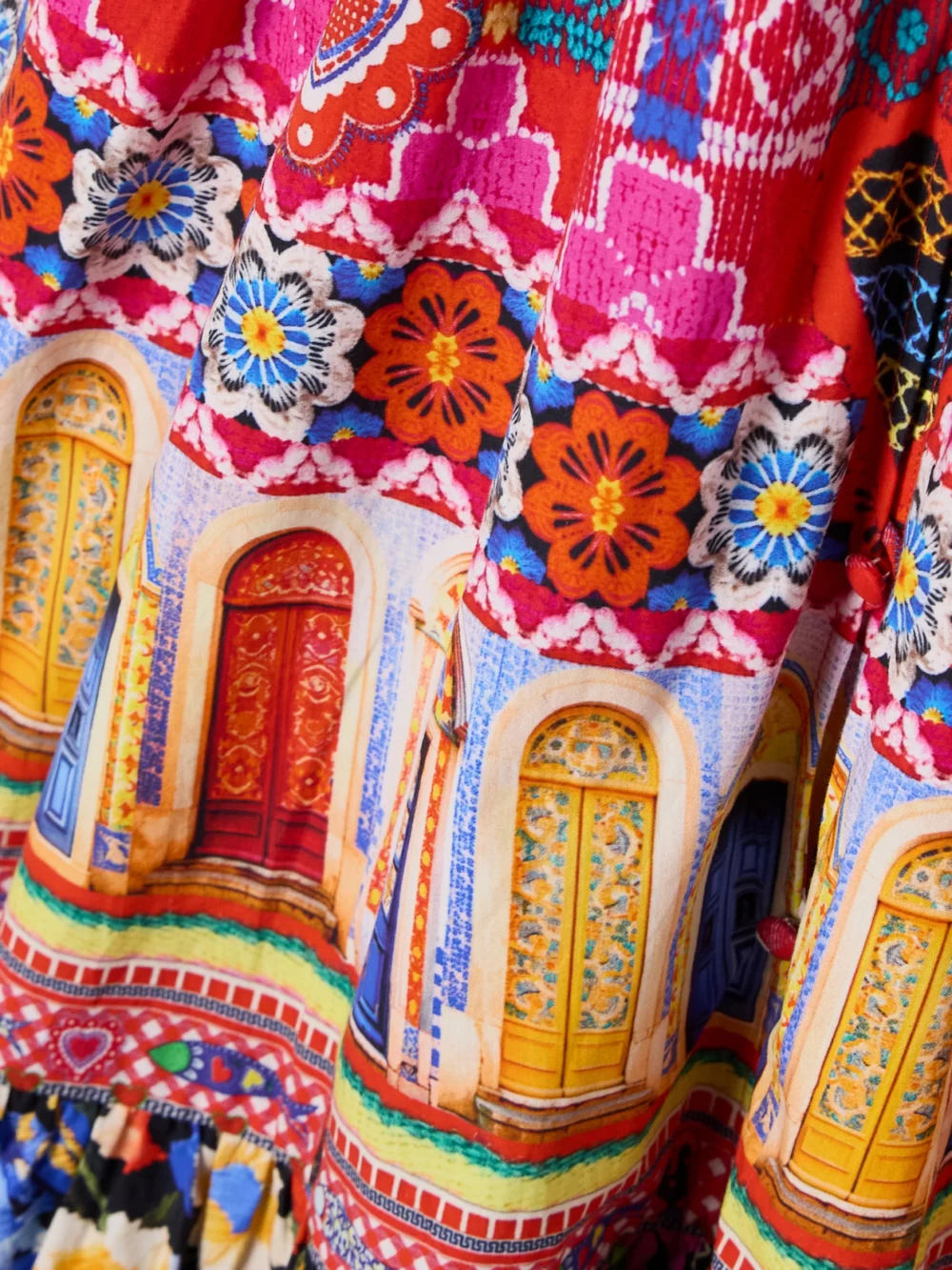 Close-up detail of the Camilla Tiered Crystal-embellished Printed Organic Cotton-poplin Maxi Dress