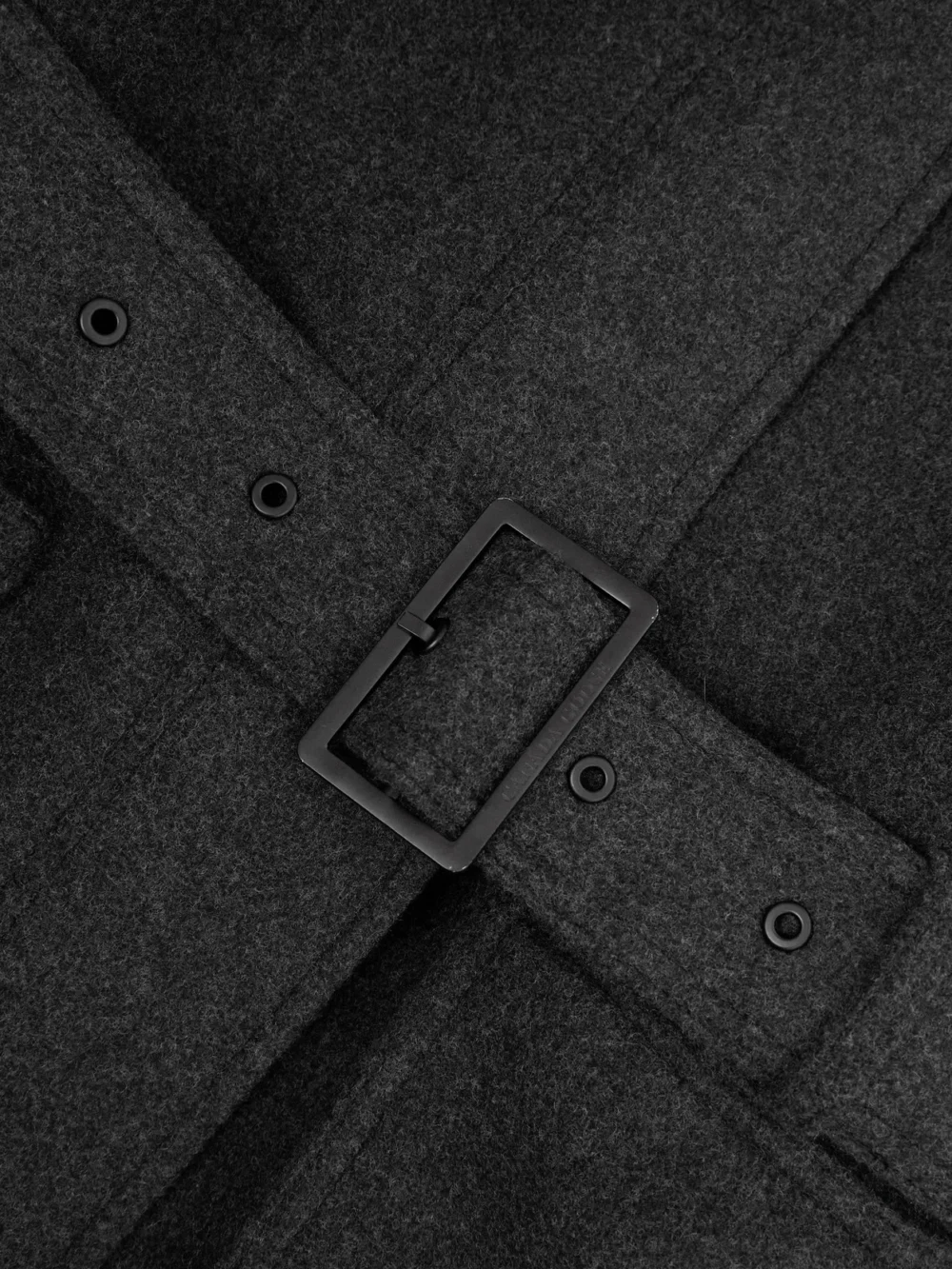 Close-up detail of the Canada Goose Mila Belted Brushed Padded Wool-blend Coat