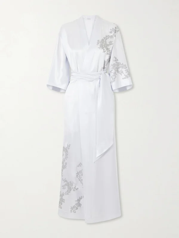Carine Gilson Lace-appliqué Silk-satin Robe