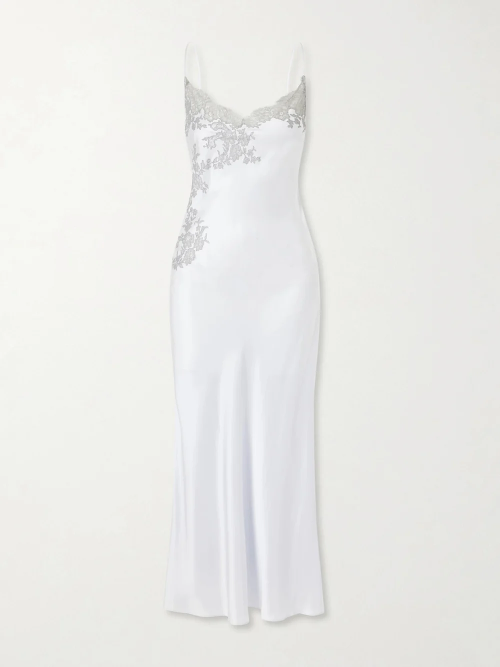 Carine Gilson Lace-embroidered Silk Midi Dress in silver