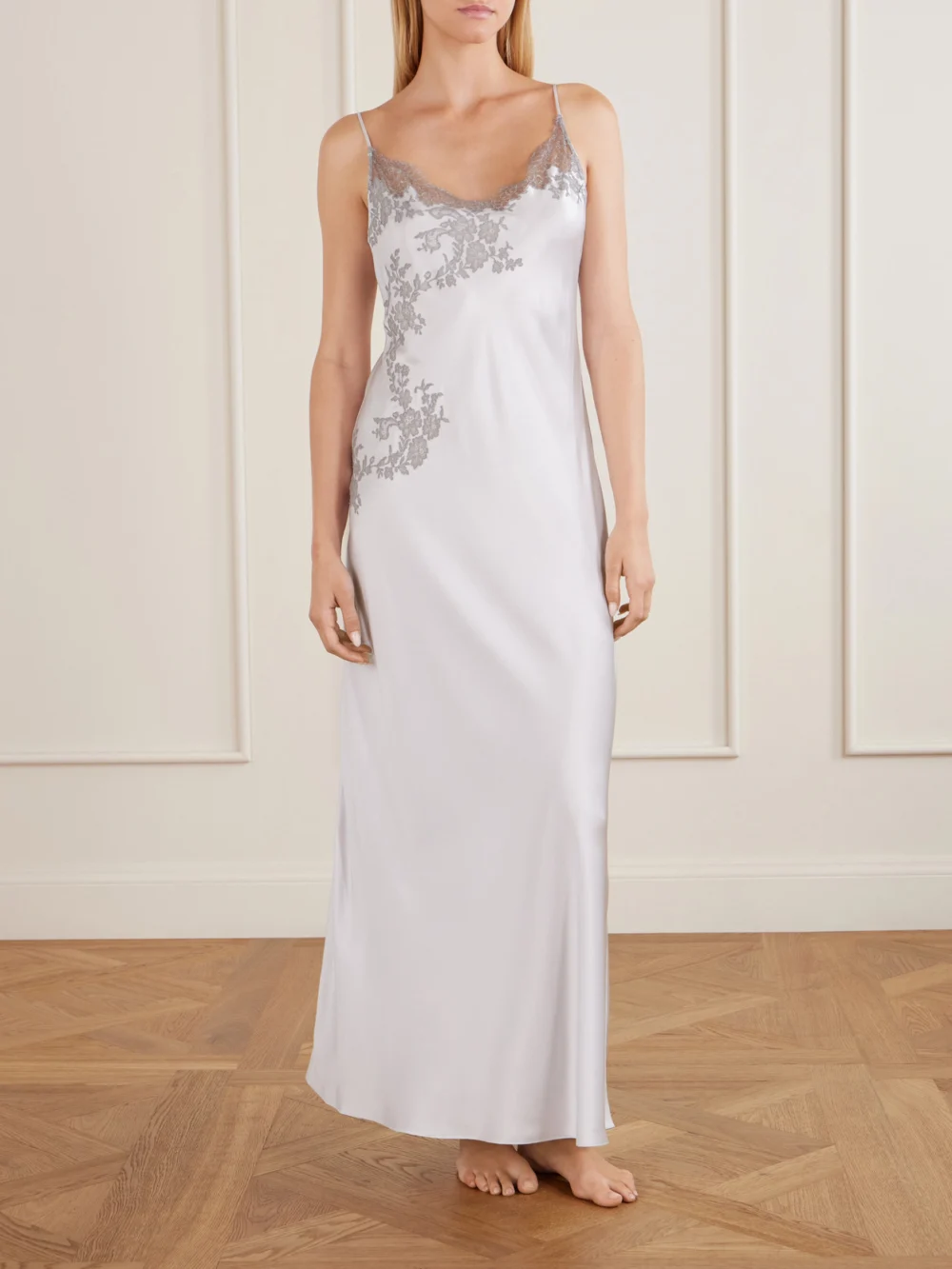 Carine Gilson Lace-embroidered Silk Midi Dress, worn by a model