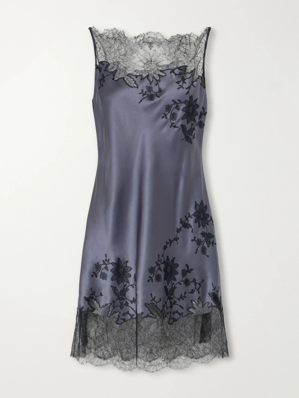 Carine Gilson Lace-embroidered Silk-satin Mini Dress in dark gray