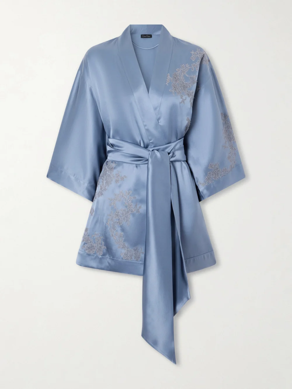 Carine Gilson Lace-embroidered Silk-satin Robe in blue