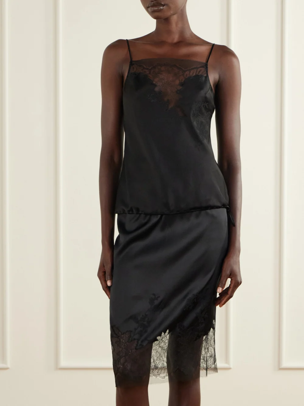 Carine Gilson Lace-trimmed Silk-satin Cami, worn by a model