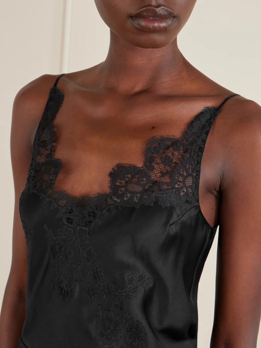Close-up detail of the Carine Gilson Lace-trimmed Silk-satin Camisole