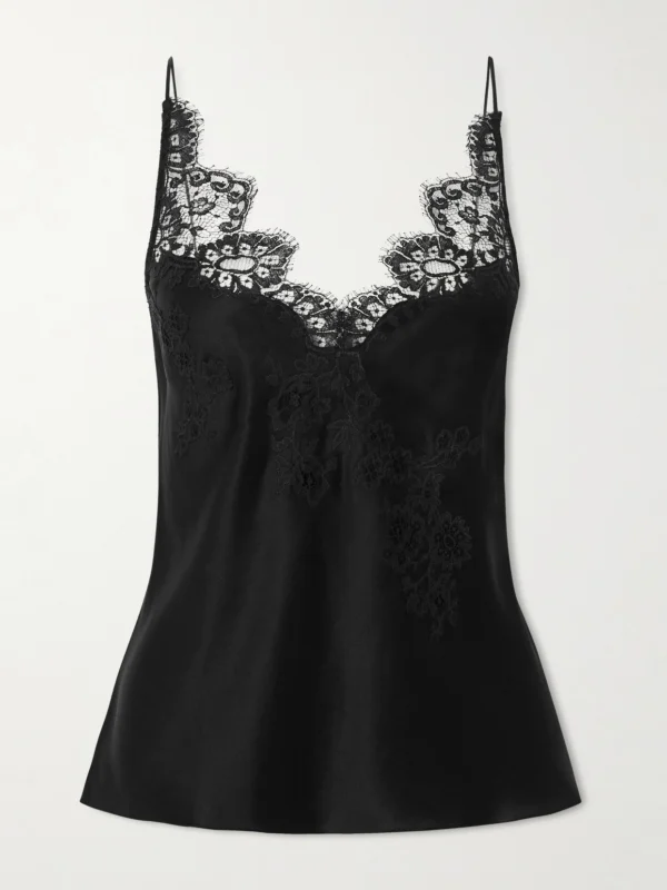 Carine Gilson Lace-trimmed Silk-satin Camisole