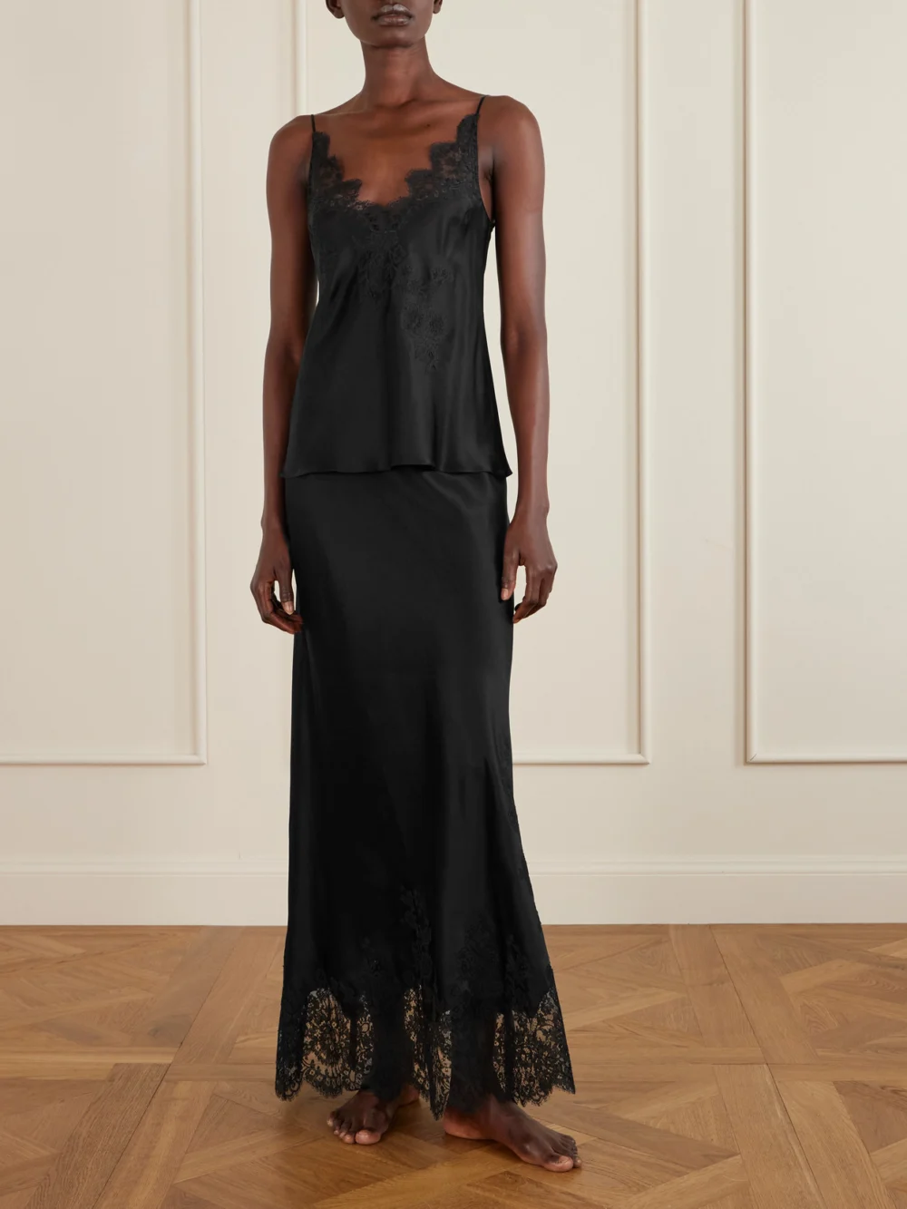 Carine Gilson Lace-trimmed Silk-satin Camisole, worn by a model