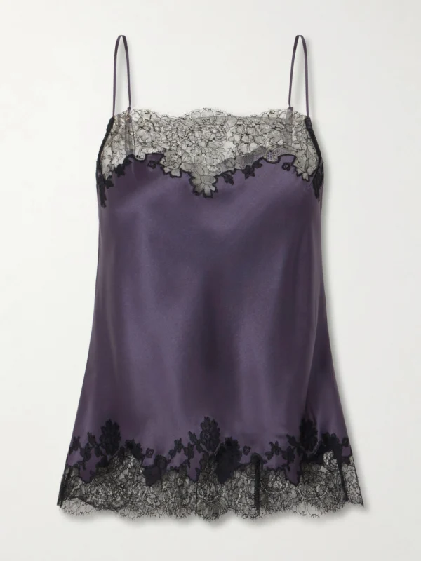 Carine Gilson Lace-trimmed Silk-satin Camisole
