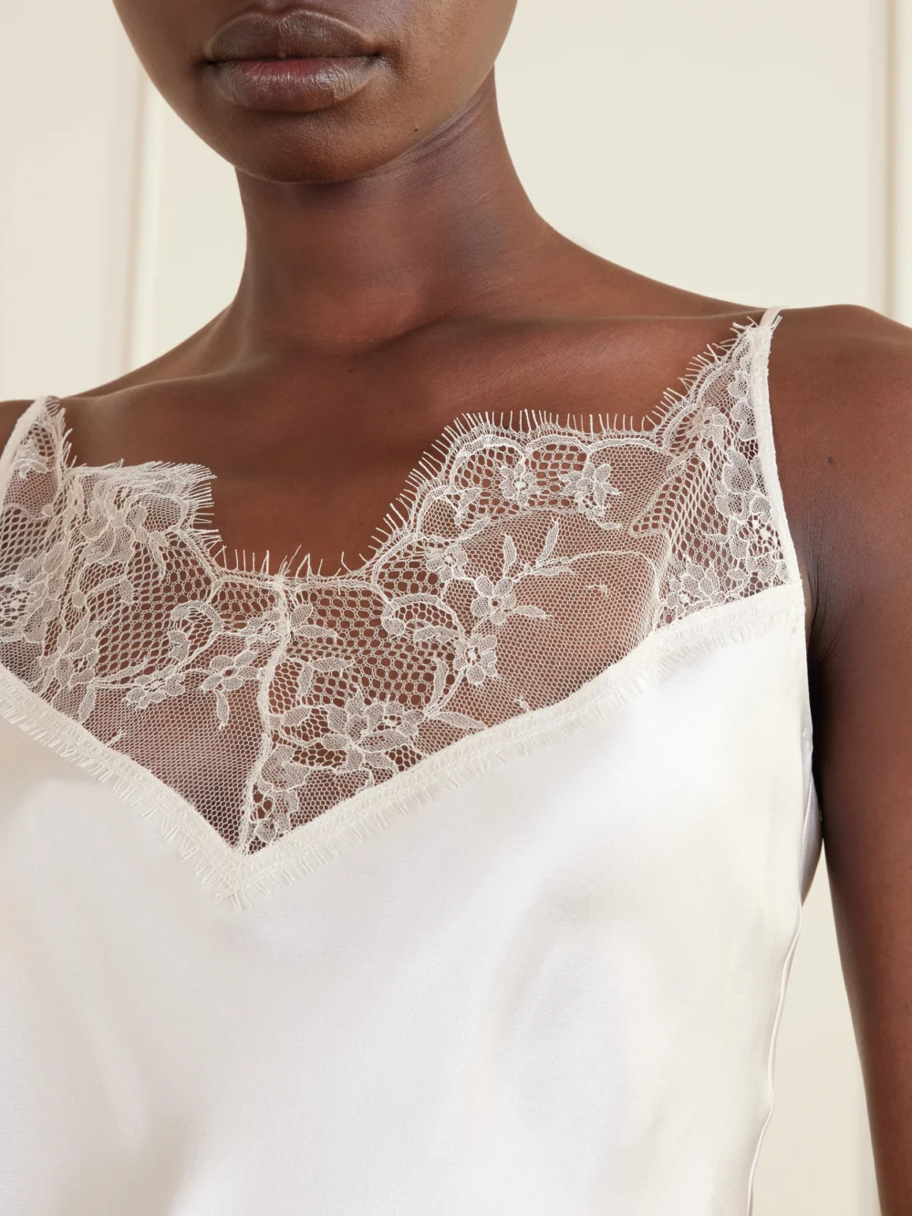 Close-up detail of the Carine Gilson Lace-trimmed Silk-satin Camisole