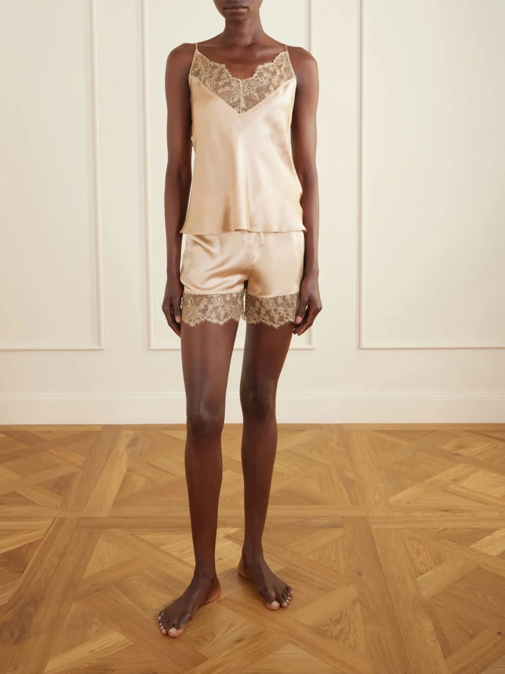 Carine Gilson Lace-trimmed Silk-satin Camisole, worn by a model