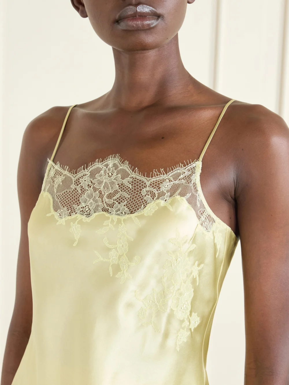 Close-up detail of the Carine Gilson Lace-trimmed Silk-satin Camisole