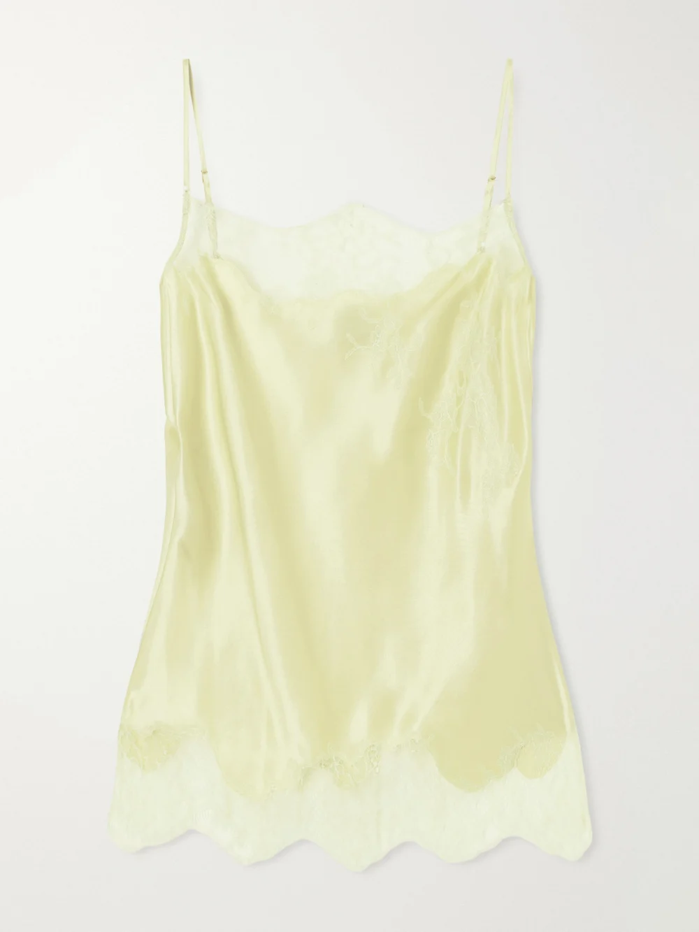 Carine Gilson Lace-trimmed Silk-satin Camisole in lime green