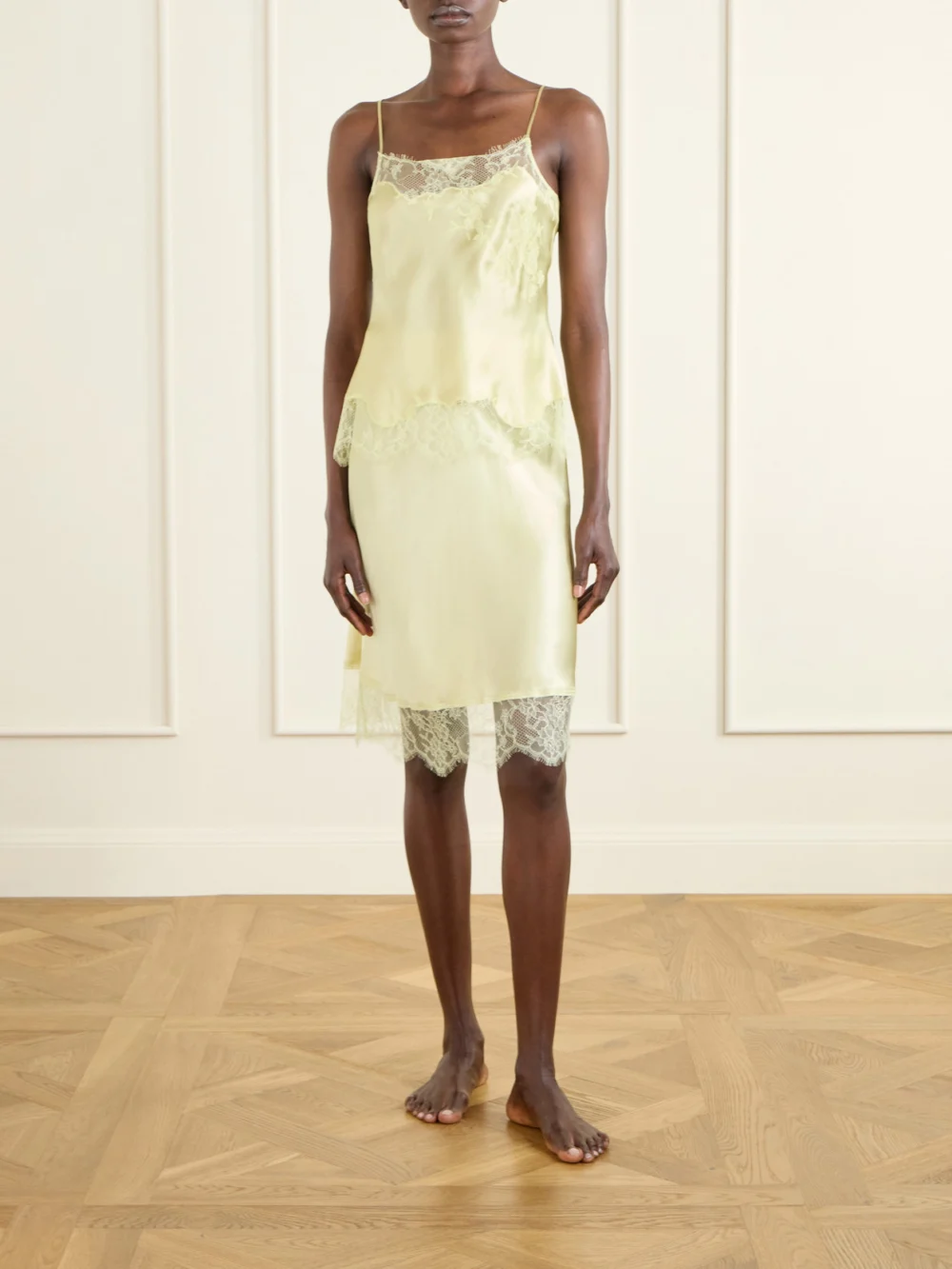 Carine Gilson Lace-trimmed Silk-satin Camisole, worn by a model