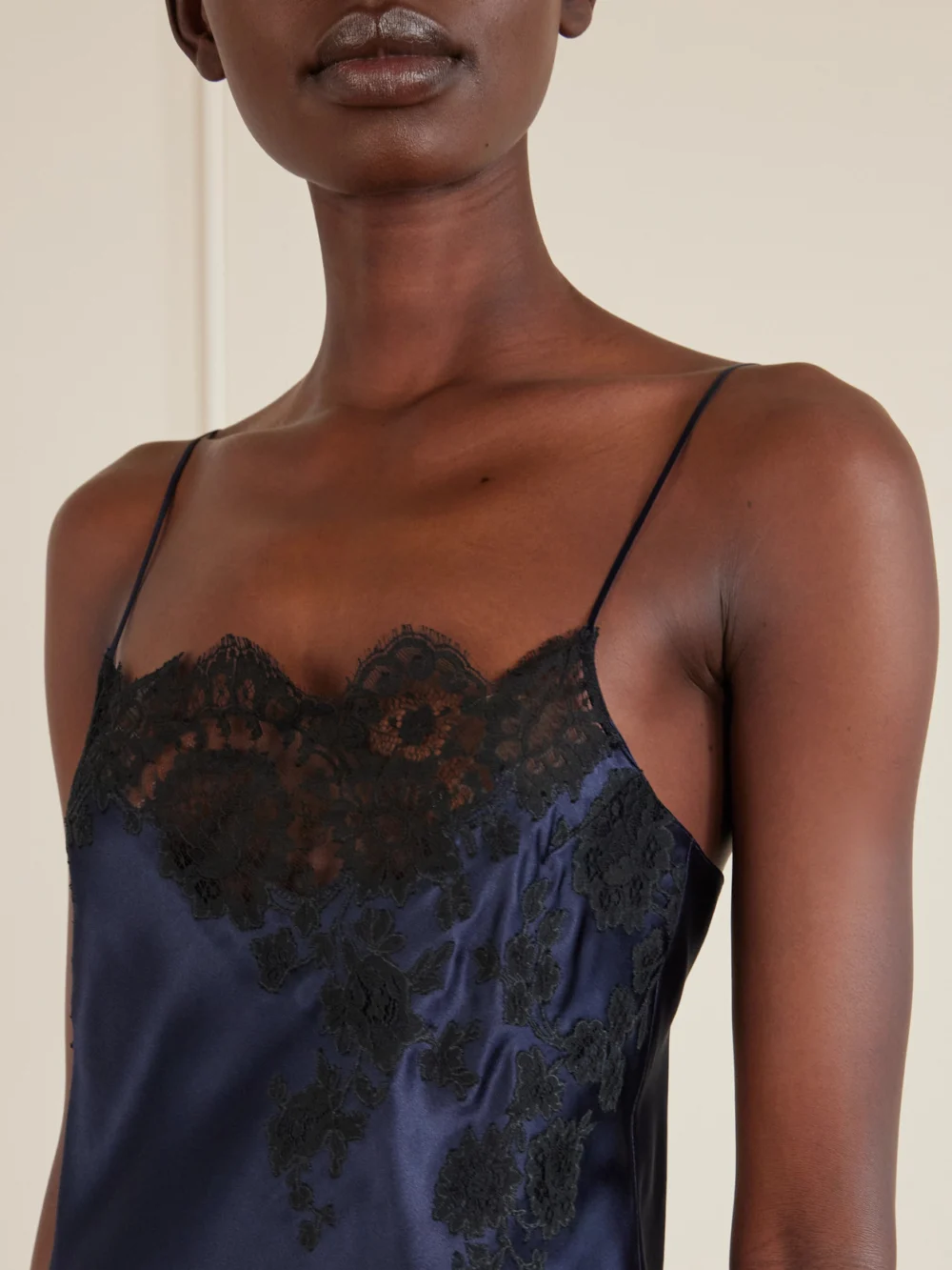 Close-up detail of the Carine Gilson Lace-trimmed Silk-satin Camisole