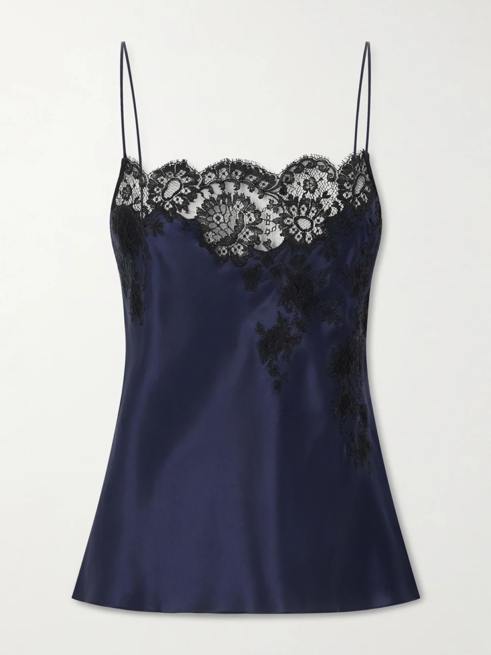 Carine Gilson Lace-trimmed Silk-satin Camisole in navy