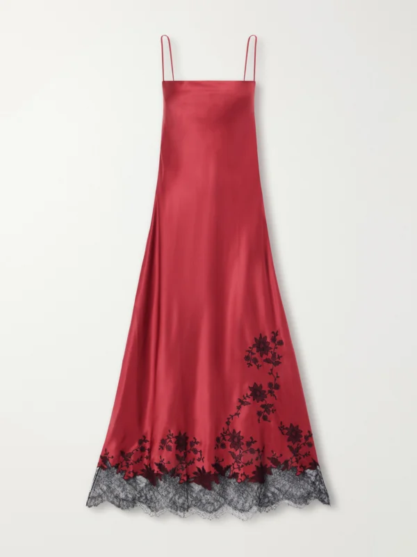 Carine Gilson Lace-trimmed Silk-satin Maxi Dress