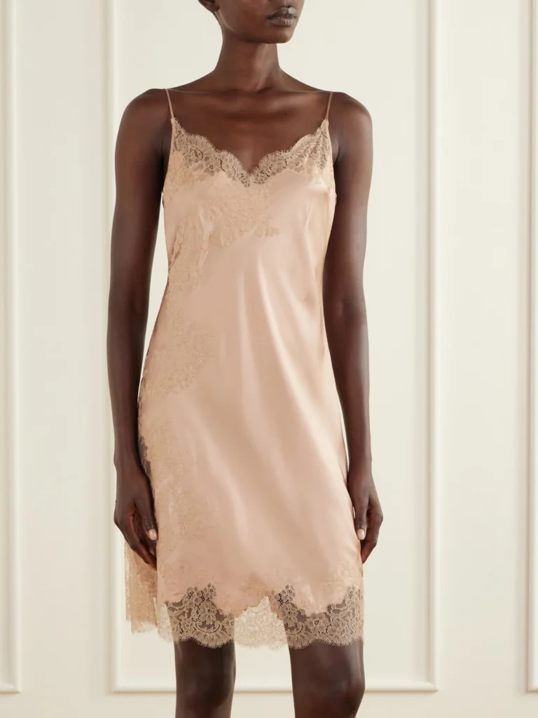Carine Gilson Lace-trimmed Silk-satin Midi Dress