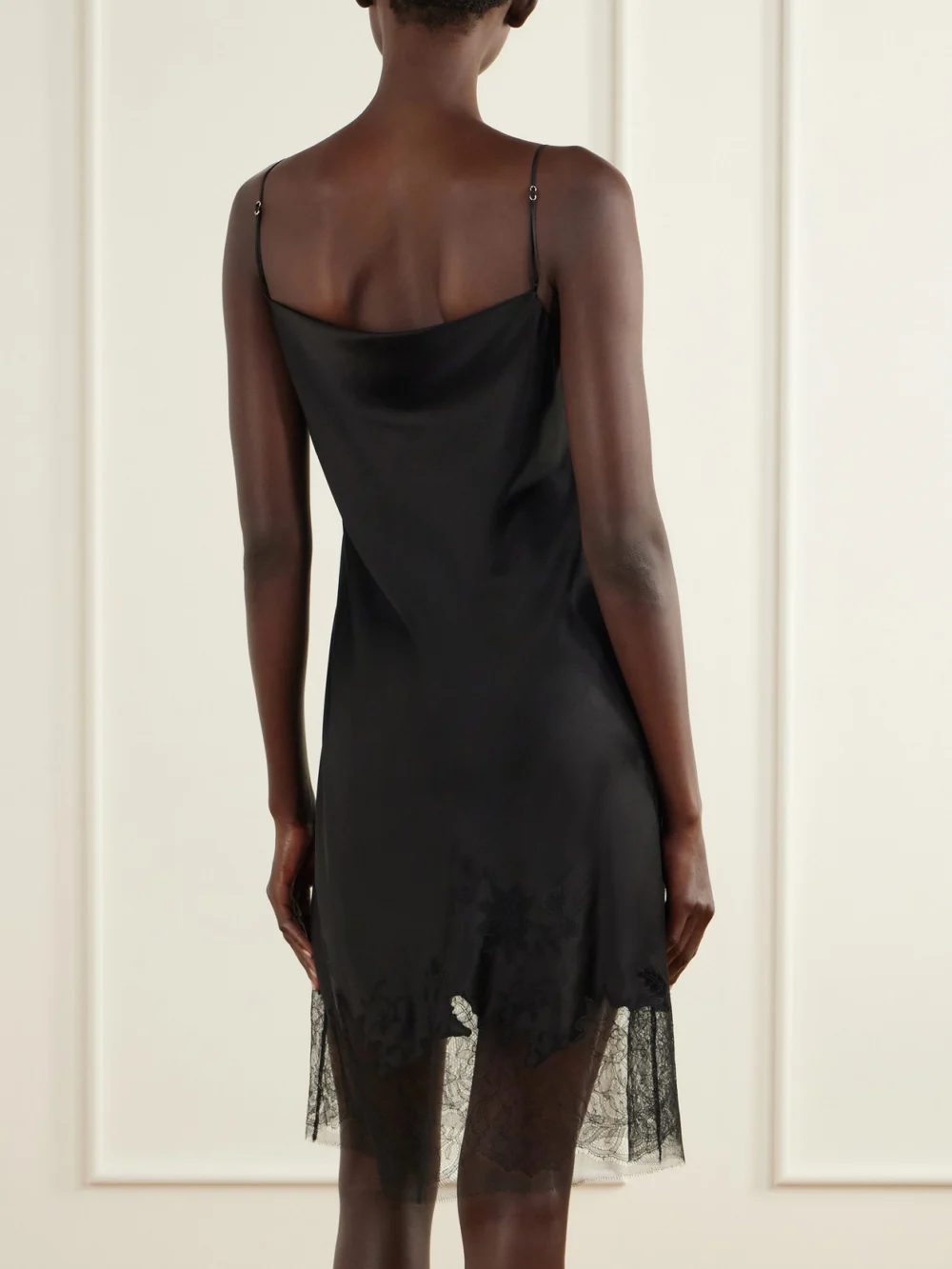 Back view of the Carine Gilson Lace-trimmed Silk-satin Midi Dress
