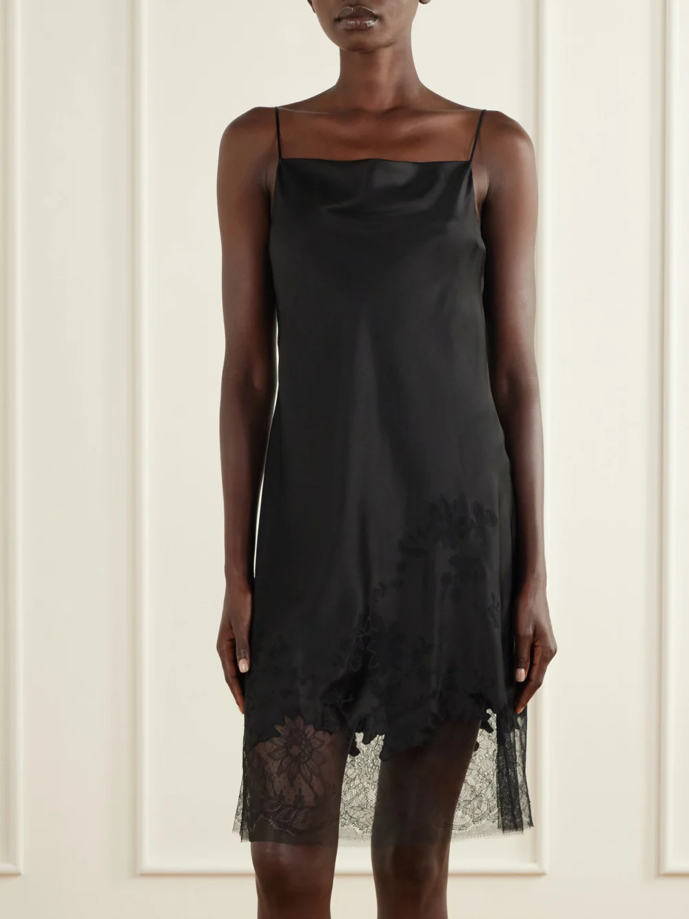 Carine Gilson Lace-trimmed Silk-satin Midi Dress, worn by a model
