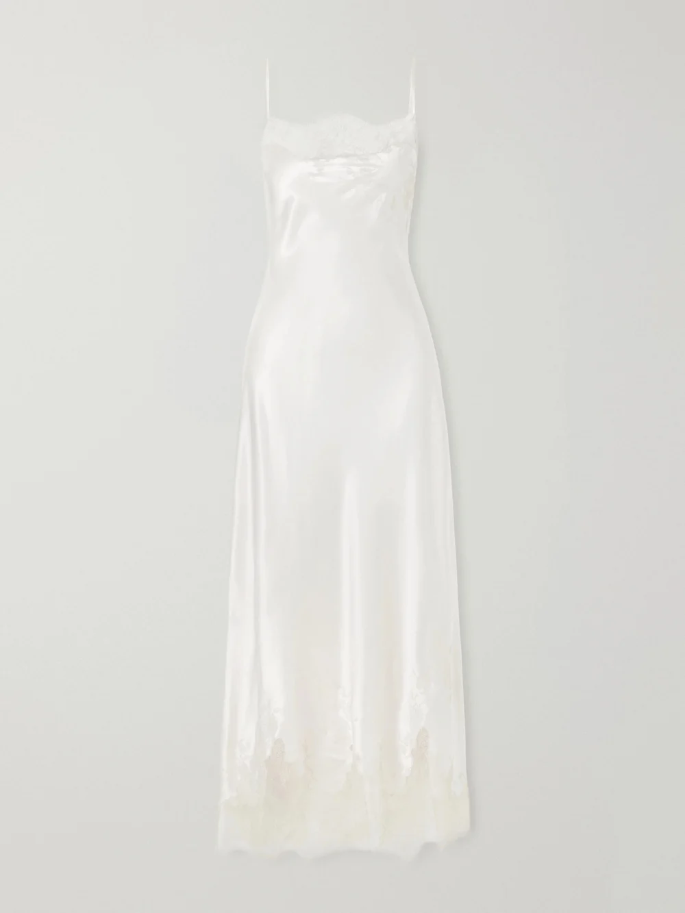 Carine Gilson Lace-trimmed Silk-satin Midi Dress in ivory