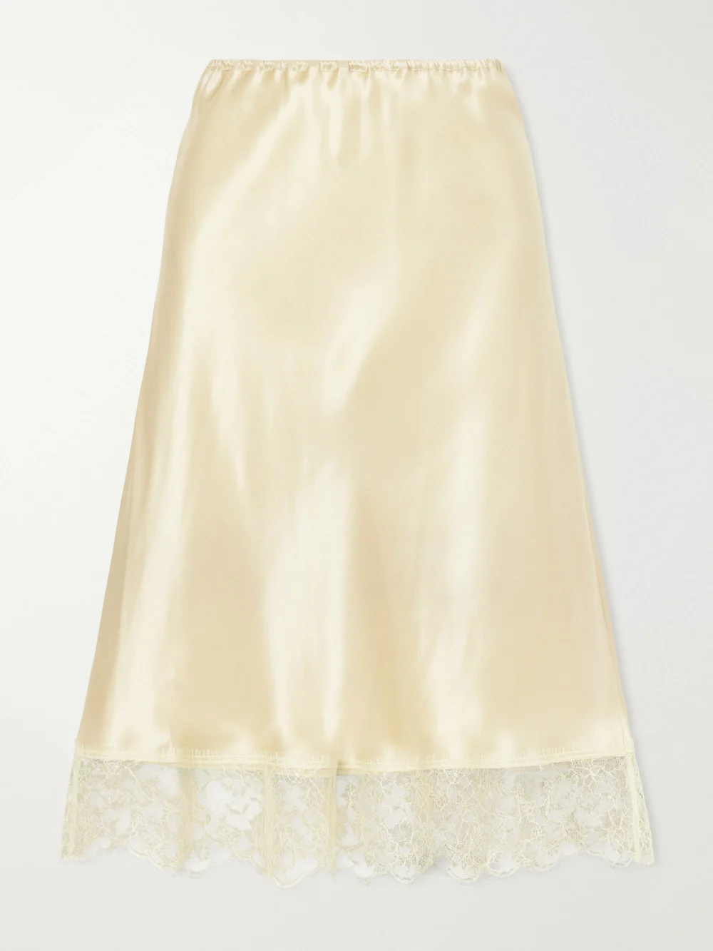 Carine Gilson Lace-trimmed Silk-satin Midi Skirt in lime green