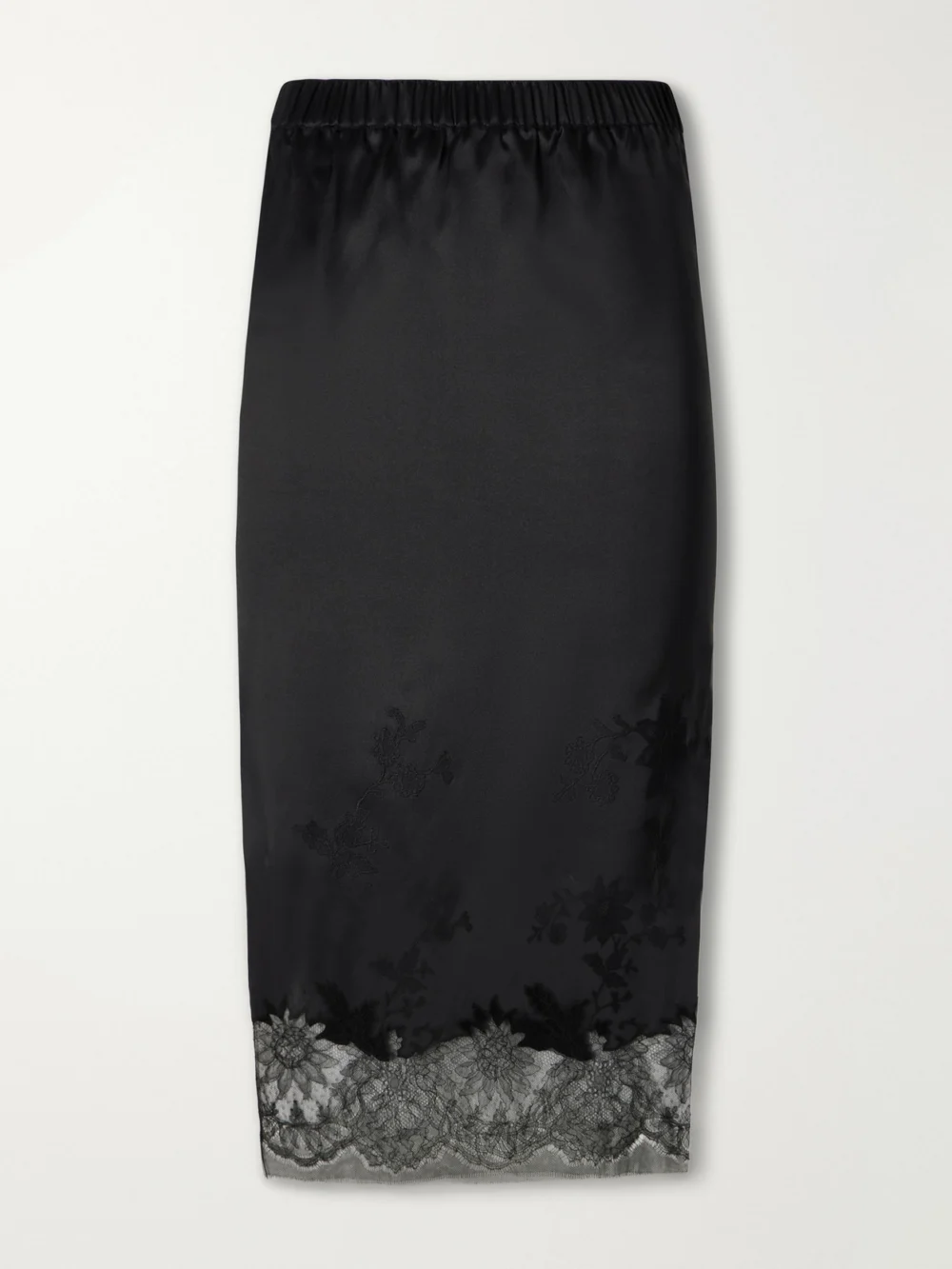 Carine Gilson Lace-trimmed Silk-satin Skirt in black