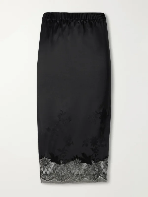 Carine Gilson Lace-trimmed Silk-satin Skirt
