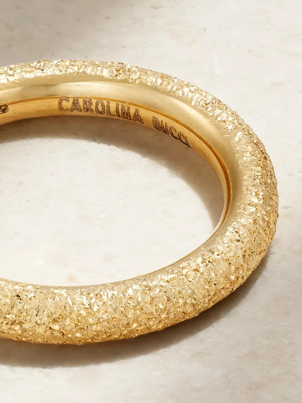 Close-up detail of the Carolina Bucci Florentine Finish 18-karat Gold Ring
