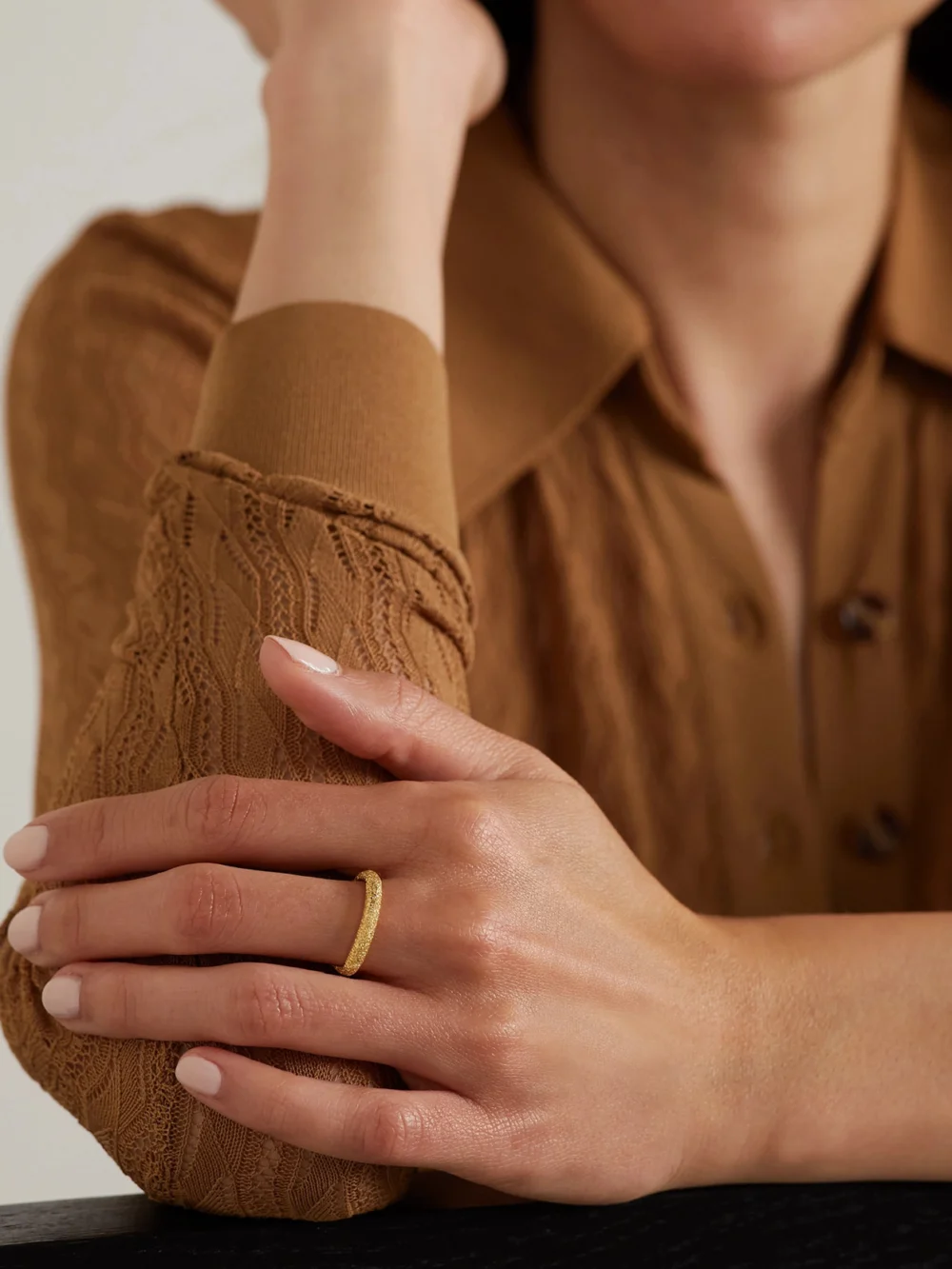 Carolina Bucci Florentine Finish 18-karat Gold Ring, styled view