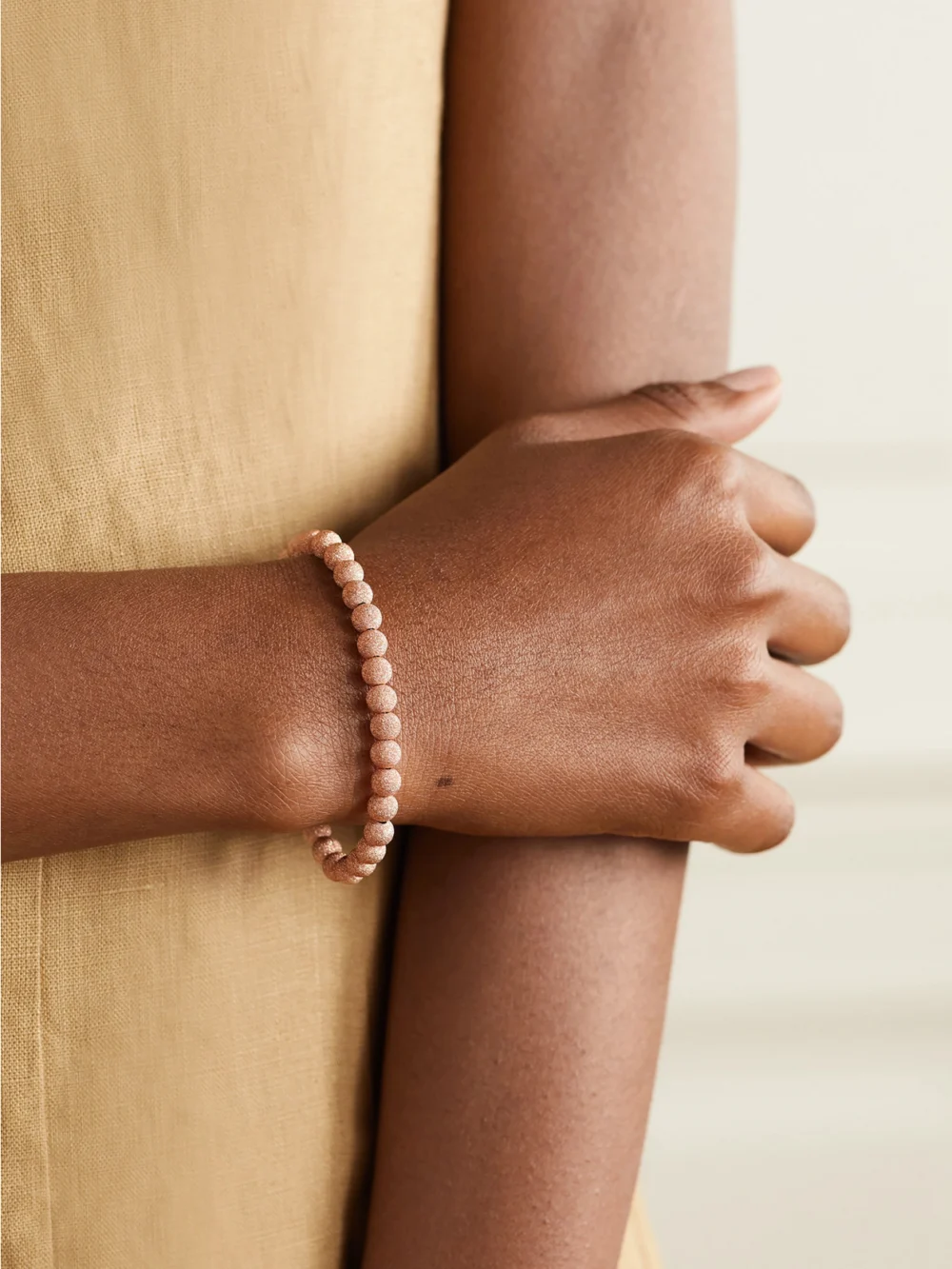 Carolina Bucci Florentine Finish 18-karat Rose Gold Beaded Bracelet, styled view