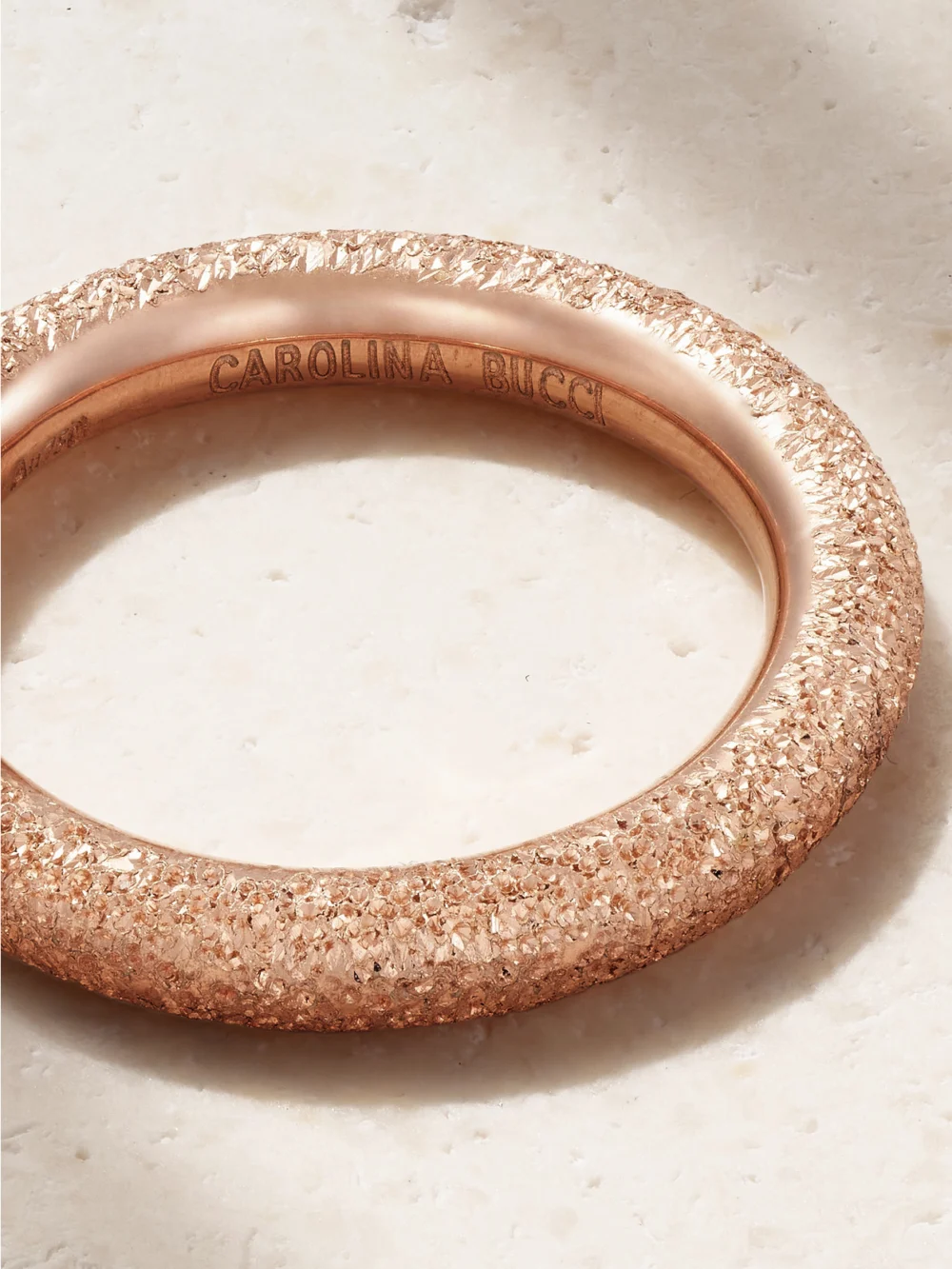 Close-up detail of the Carolina Bucci Florentine Finish 18-karat Rose Gold Ring