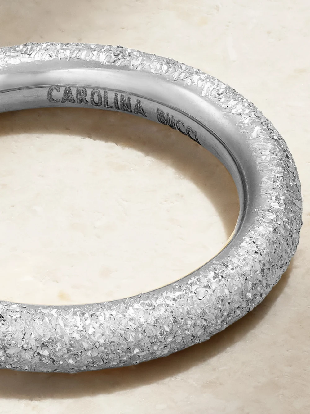 Close-up detail of the Carolina Bucci Florentine Finish 18-karat White Gold Ring