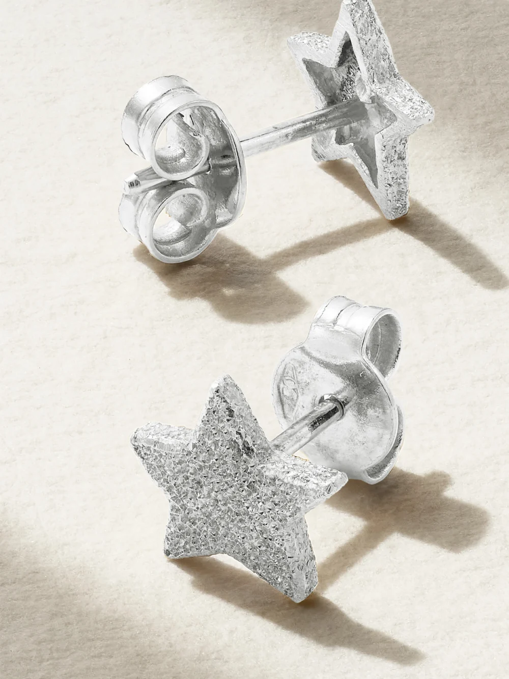 Close-up detail of the Carolina Bucci Florentine Finish Superstellar 18-karat White Gold Earrings