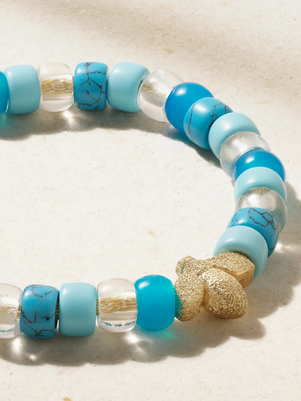 Close-up detail of the Carolina Bucci Forte Beads + Abe 18-karat Gold and Lurex Beaded Bracelet