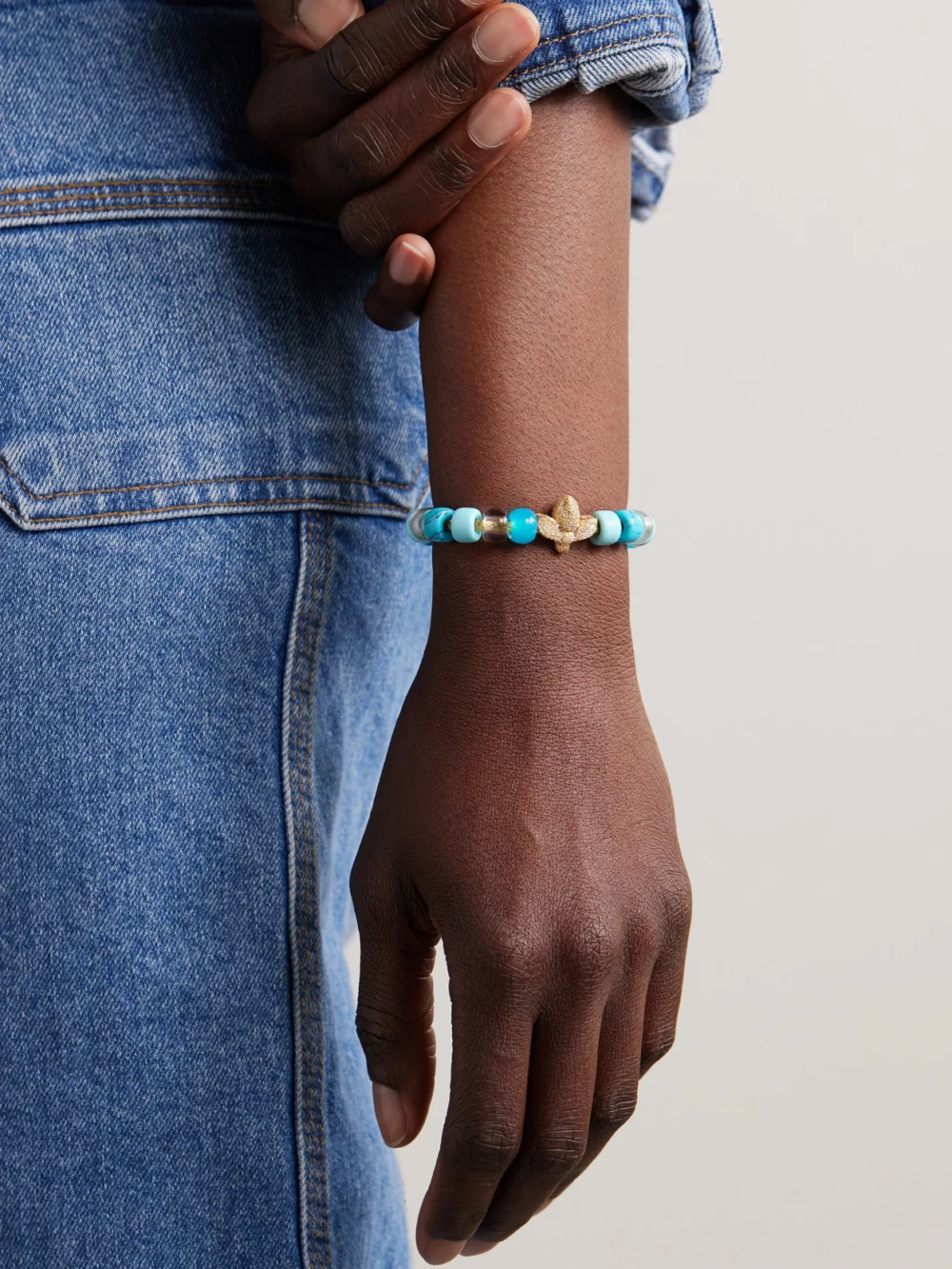 Carolina Bucci Forte Beads + Abe 18-karat Gold and Lurex Beaded Bracelet, styled view
