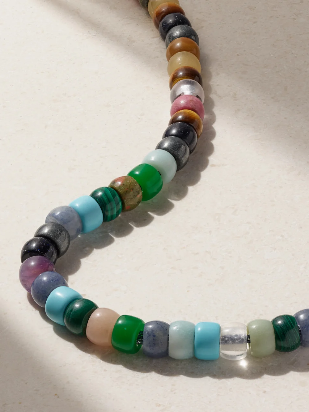 Close-up detail of the Carolina Bucci Forte Beads Moonbow 18-karat Gold and Lurex Multi-stone Necklace Kit