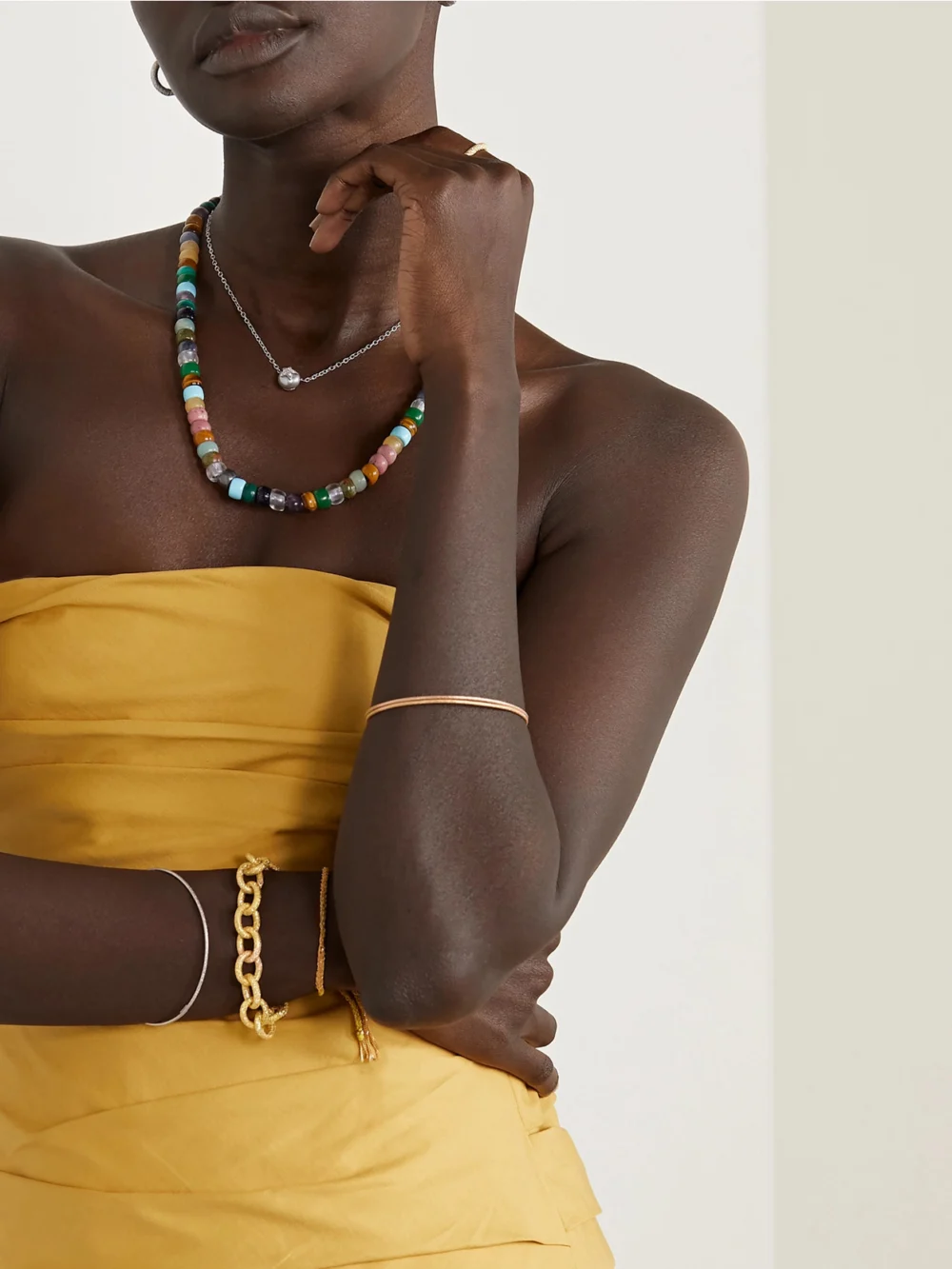 Carolina Bucci Forte Beads Moonbow 18-karat Gold and Lurex Multi-stone Necklace Kit, styled view