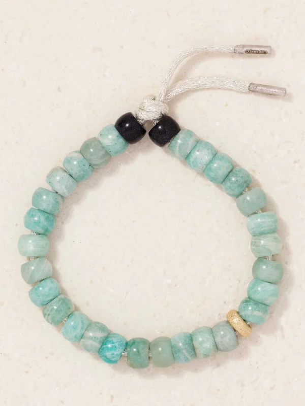 Carolina Bucci Forte Beads New York 18-karat Yellow and White Gold, Amazonite and Goldstone Bracelet