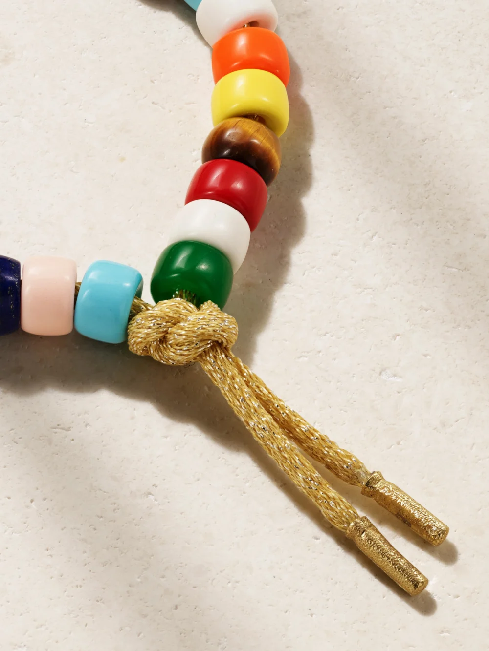 Back view of the Carolina Bucci Forte Beads Rainbow 18-karat Gold and Lurex Multi-stone Bracelet Kit