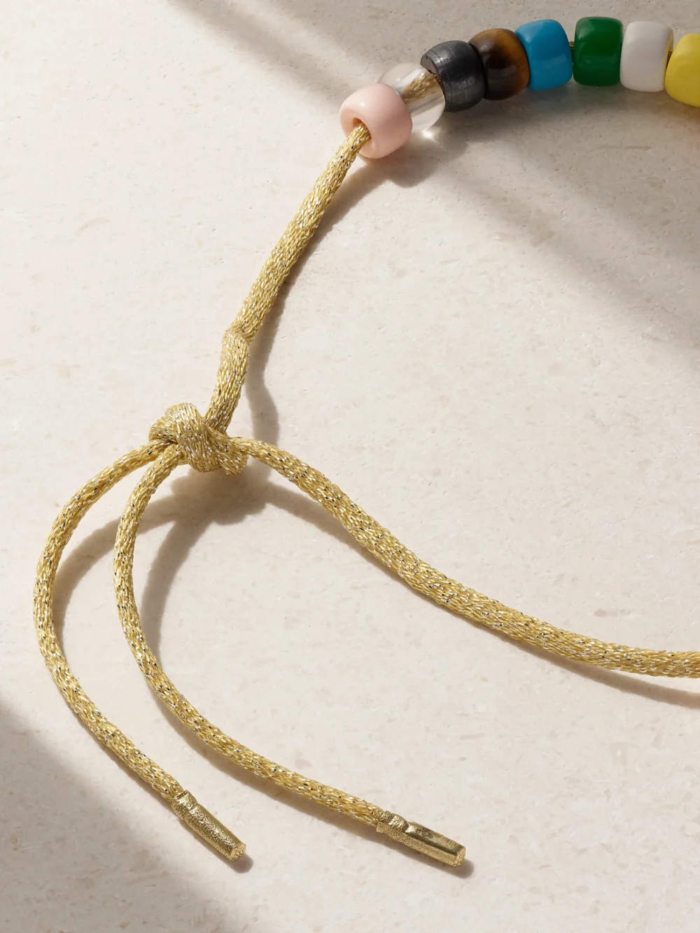 Back view of the Carolina Bucci Forte Beads Rainbow 18-karat Gold and Lurex Multi-stone Necklace