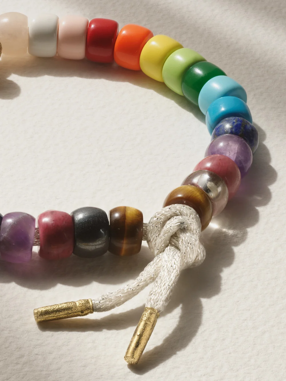 Back view of the Carolina Bucci Forte Beads Rainbow Flower 18-karat Gold, Lurex and Multi-stone Bracelet Kit